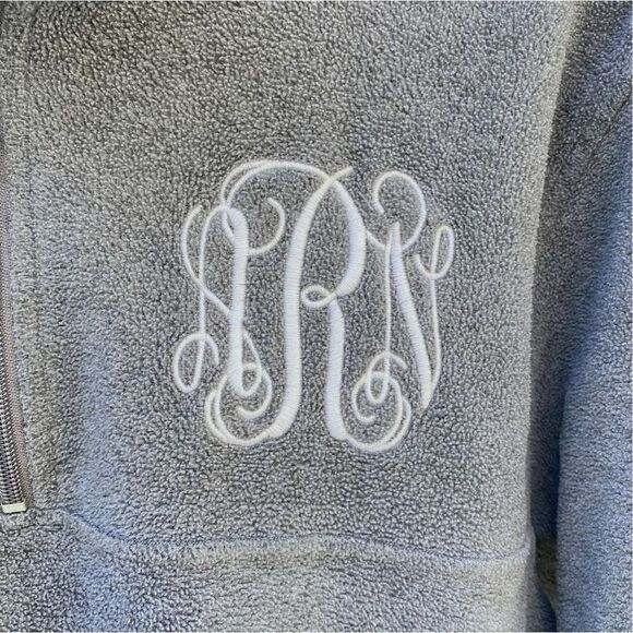 Harriton Grey Fleece Monogrammed 1/4 Zip Pullover - Picture 4 of 7